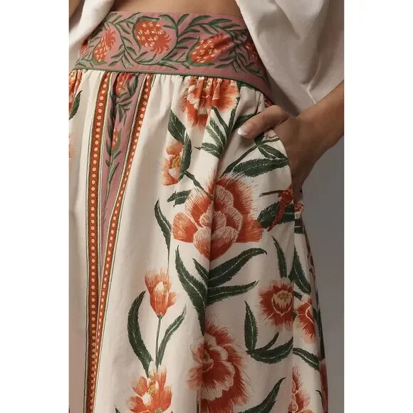 New Anthropologie Farm Rio Ainika Delicate Floral Midi Skirt Size M - Picture 4 of 9